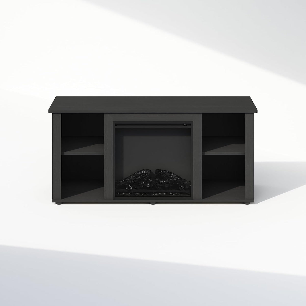 Jensen Fireplace TV Stand, NO Heat Decorative Electric Fireplace TV Stand for TV up to 55 Inch, with Open Storage, for Living Room, Americano
