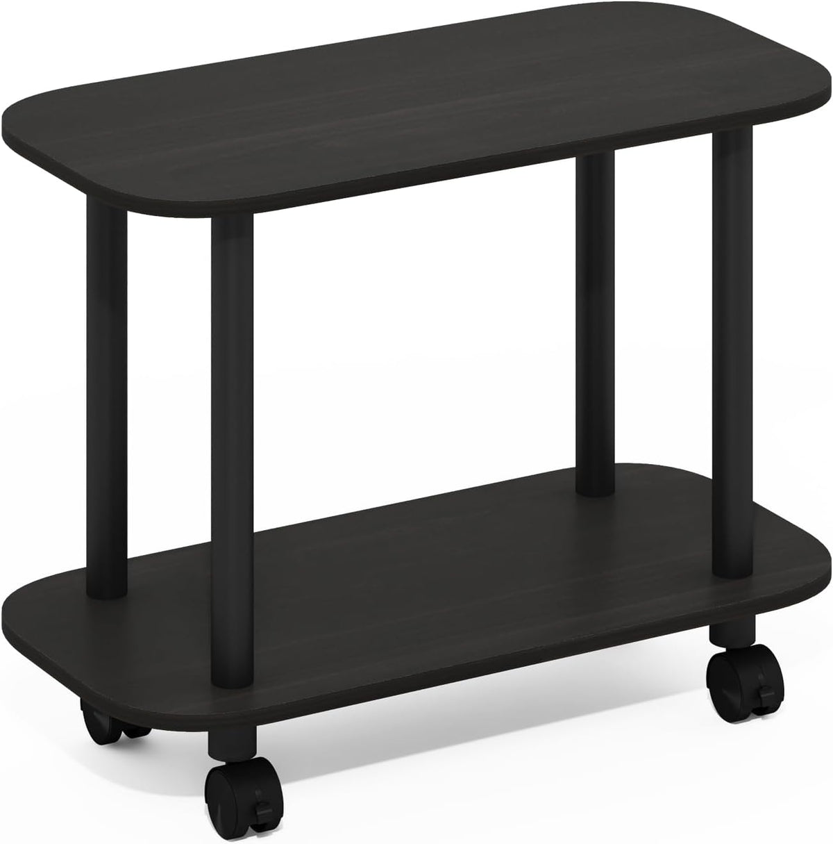 Turn-N-Tube Night Stand, 2-Tier Oval Nightstand with Wheels, Round Corner Side Table, End Table with Open Shelf, Toolless Assembly, for Living Room, Bedroom, Espresso