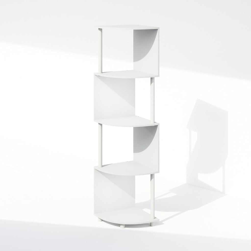 Basic Book Shelf, 4-Tier Bookshelf, Bookcase with Zigzag Corner Shelf, 14.2 x 14.2 x 57.7, for Living Room, Bedroom, Home Office, White/White