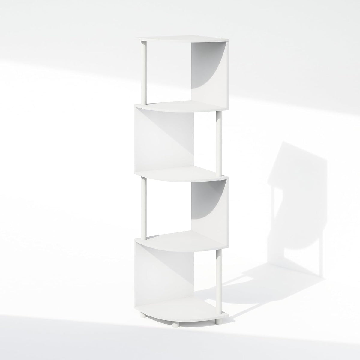 Basic Book Shelf, 4-Tier Bookshelf, Bookcase with Zigzag Corner Shelf, 14.2 x 14.2 x 57.7, for Living Room, Bedroom, Home Office, White/White