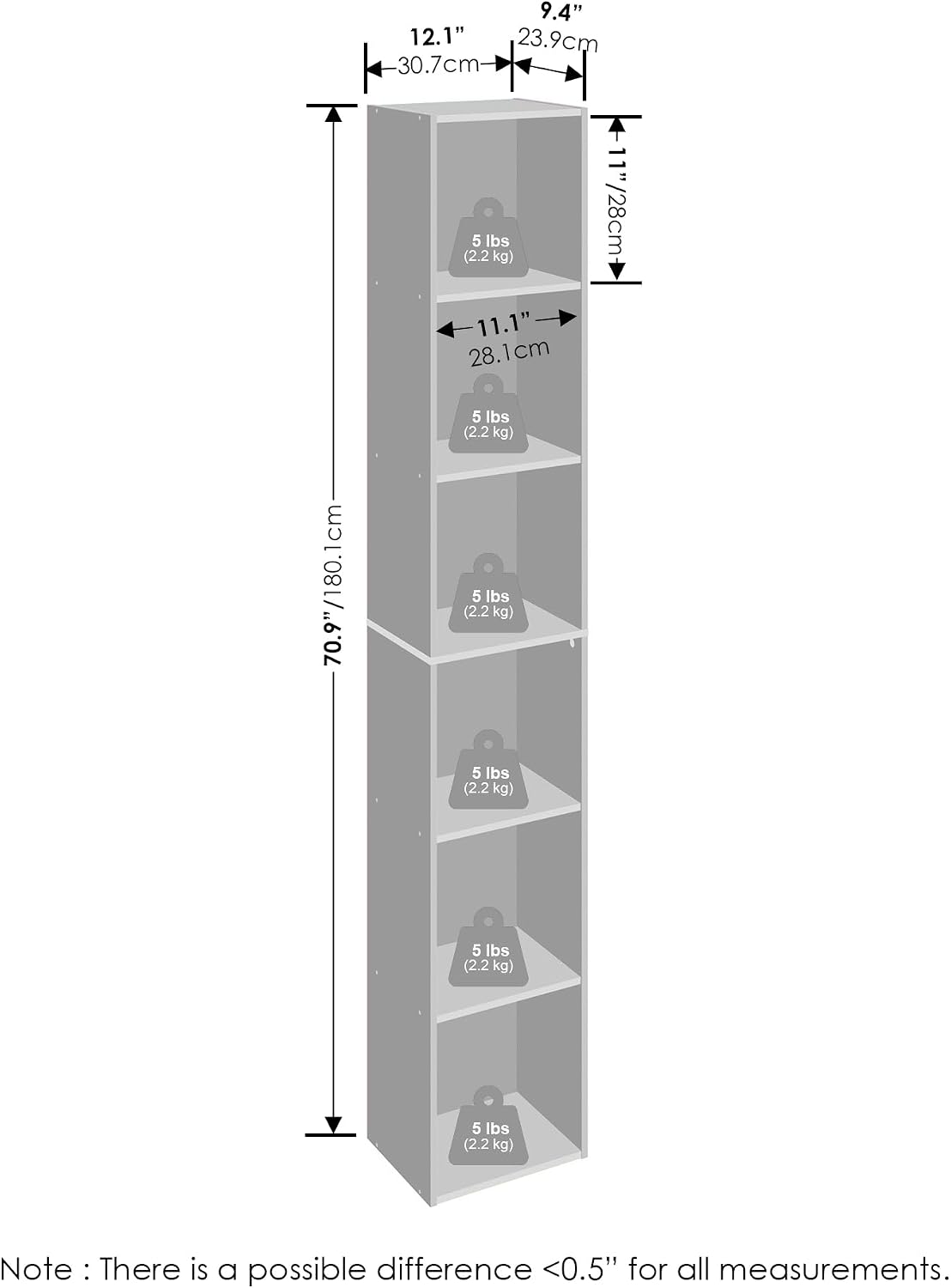Cubicle 6-Tier Closet Organizers and Storage, Closet Organizer, Open Shelf Closet Storage, 21.1" W, for Wardrobe, Bedroom, Living Room, Blackwood