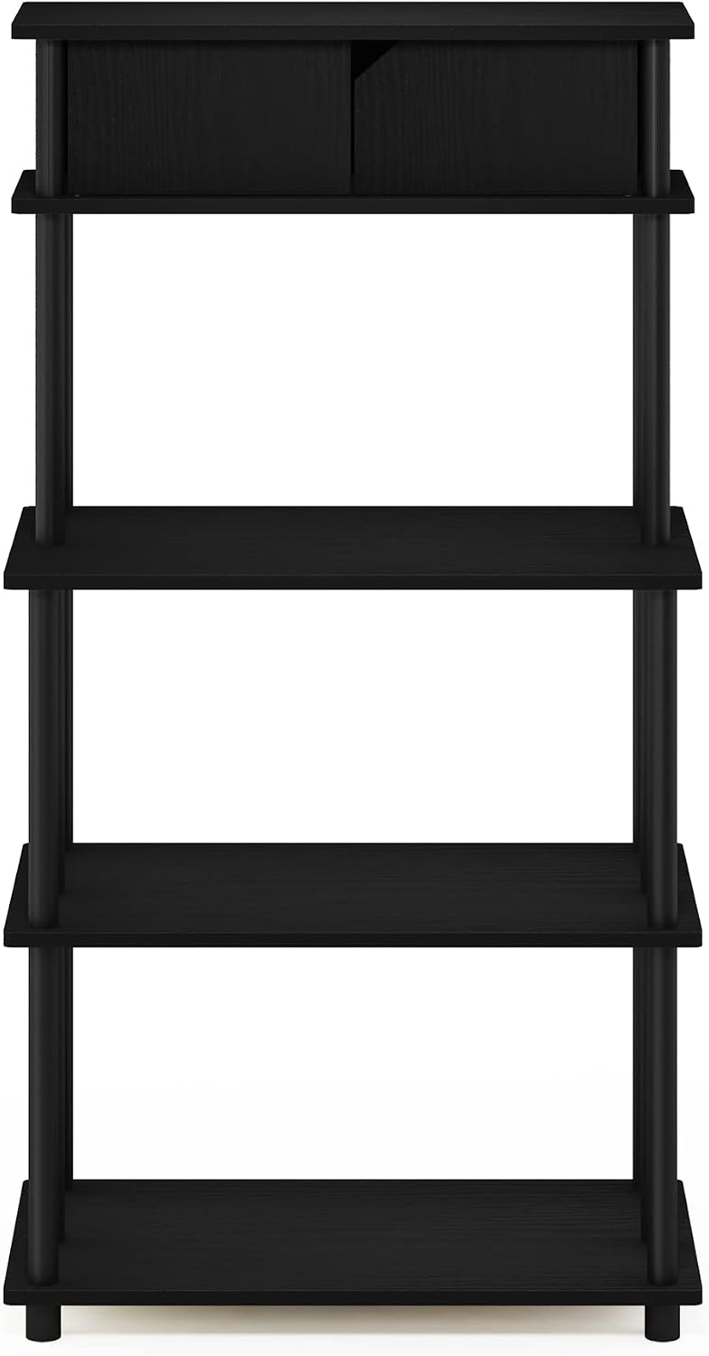 Turn-N-Tube Kitchen Storage Shelf with Top Cabinet for Kitchen, Dining Room and Home Office, Americano/Black