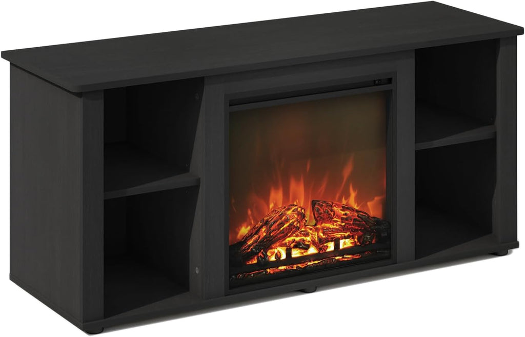 Jensen Fireplace TV Stand, NO Heat Decorative Electric Fireplace TV Stand for TV up to 55 Inch, with Open Storage, for Living Room, Americano