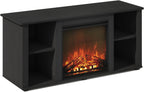Jensen Fireplace TV Stand, NO Heat Decorative Electric Fireplace TV Stand for TV up to 55 Inch, with Open Storage, for Living Room, Americano