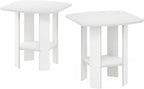 Simple Design Side Table Set of 2, 2-Tier Modern End Table with Soft Edges, Open Shelves Night Stand, Bedside Table, for Living Room, Bedroom, White
