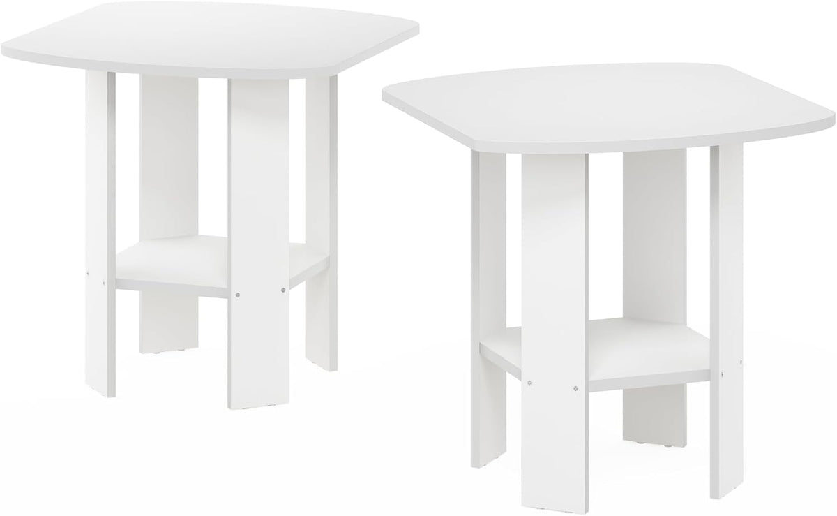 Simple Design Side Table Set of 2, 2-Tier Modern End Table with Soft Edges, Open Shelves Night Stand, Bedside Table, for Living Room, Bedroom, White