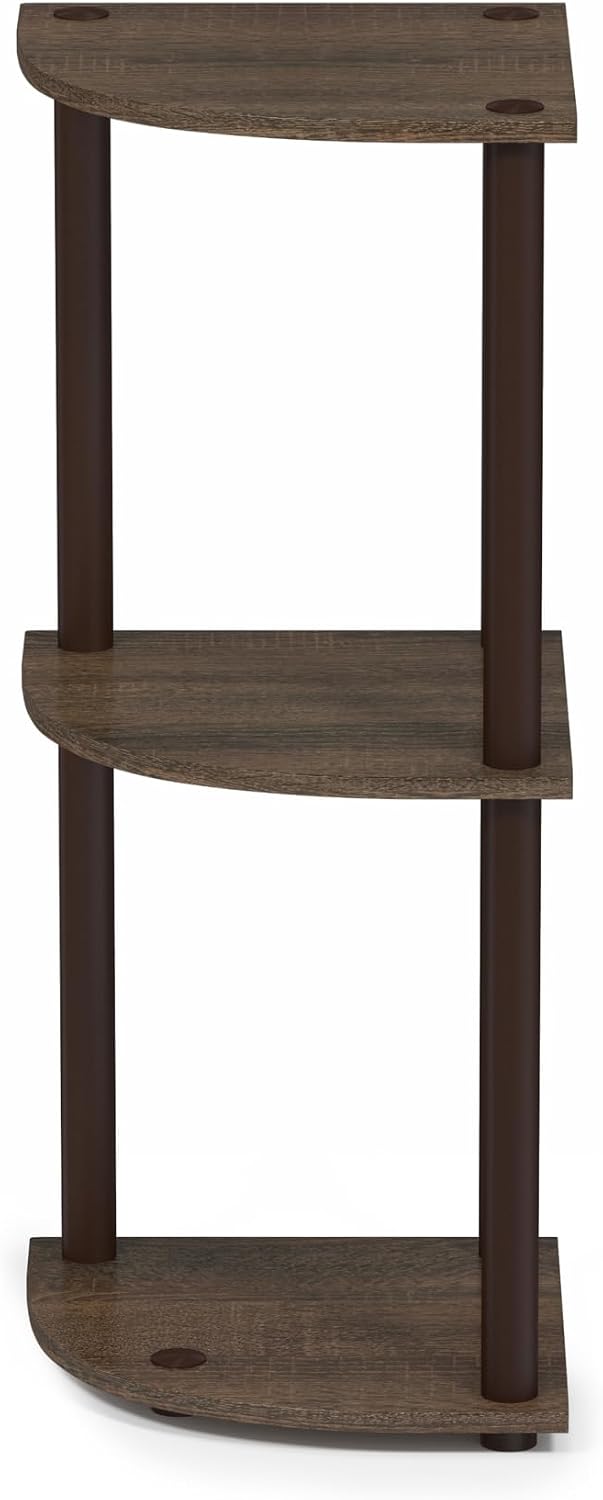 Turn-N-Tube Toolless Assembly 3-Tier Corner Shelf, Black Corner Book Shelf, Open Shelves Bookshelf, for Organization and Storage, Living Room, Home Office, Bedroom, Black Walnut
