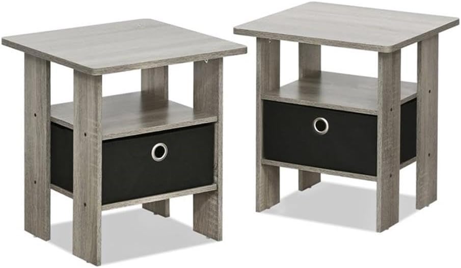 ANDREY Set of 2 Square 2-Tier Side Table, End Table, French Oak