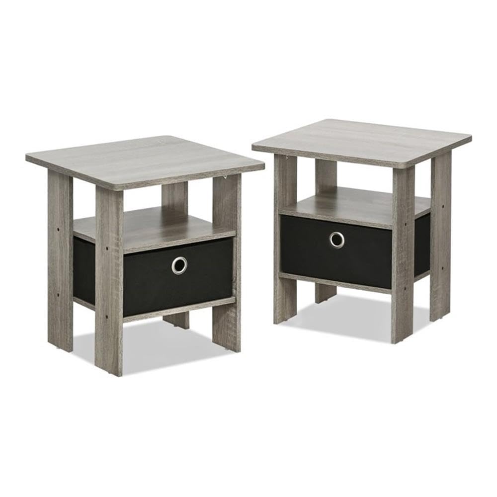ANDREY Set of 2 Square 2-Tier Side Table, End Table, French Oak