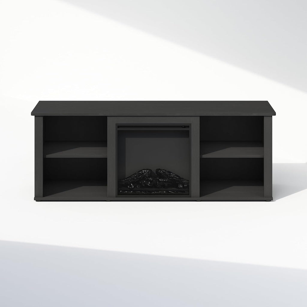 Jensen Fireplace TV Stand, NO Heat Decorative Electric Fireplace TV Stand for TV up to 60 Inch, with Open Storage, for Living Room, Americano