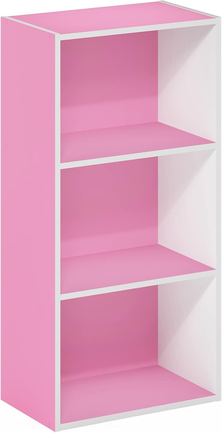 LUDER 3-Tier Book Shelf, Open Shelves Bookshelf, Pink/White