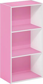 LUDER 3-Tier Book Shelf, Open Shelves Bookshelf, Pink/White