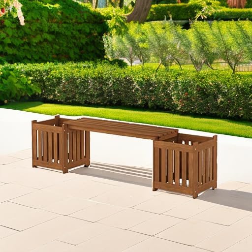 Outdoor Planter Box Set with Bench, Natural