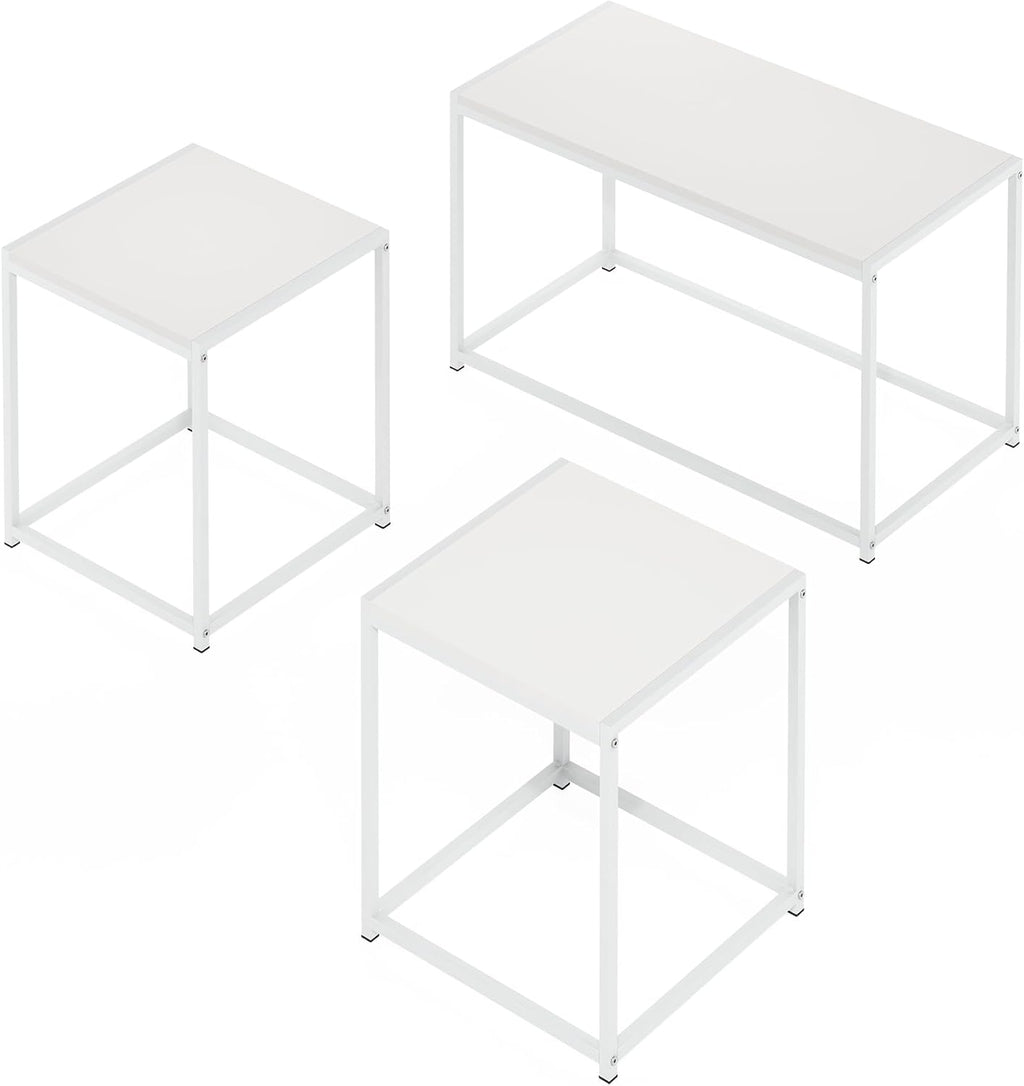 CAMNUS Metal Frame Living Room Tables Set of 3, White