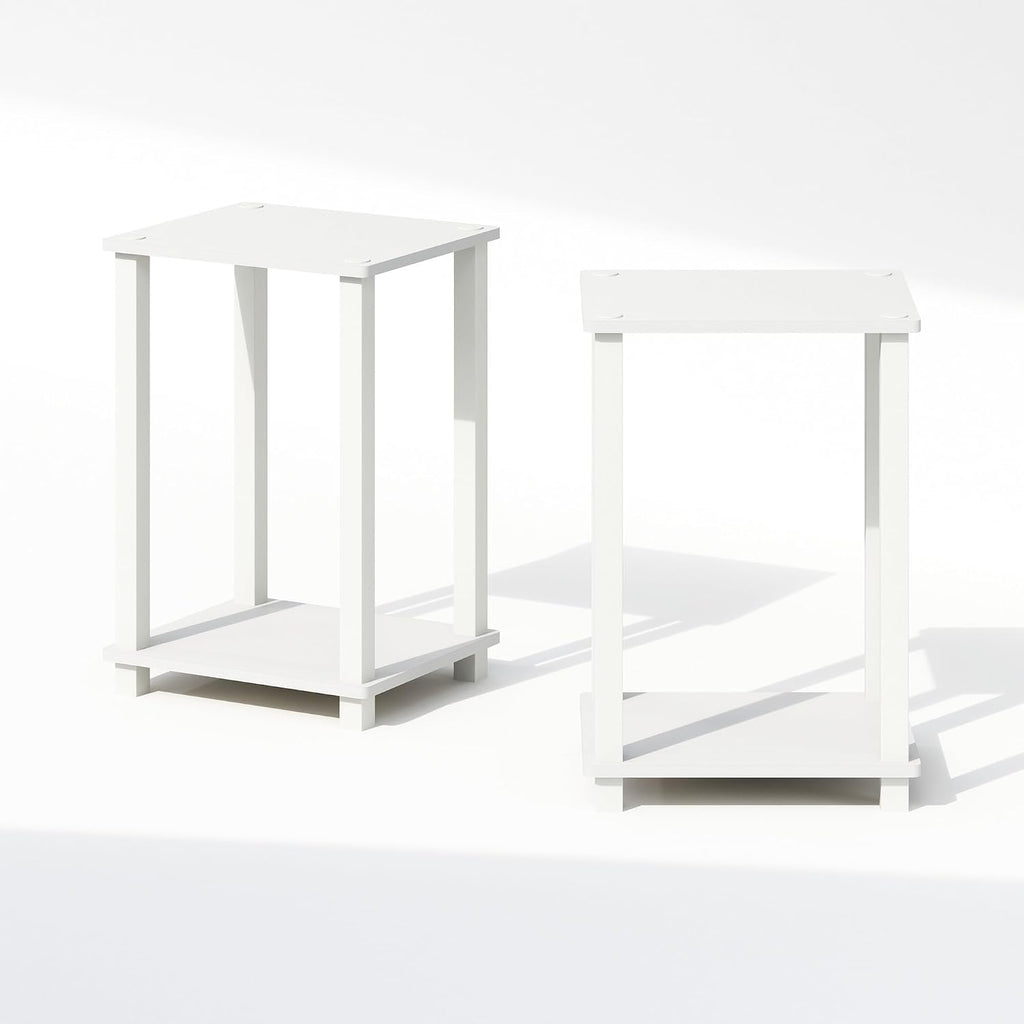 Simplistic Set of 2 Toolless 2-Tier Night Stand, White