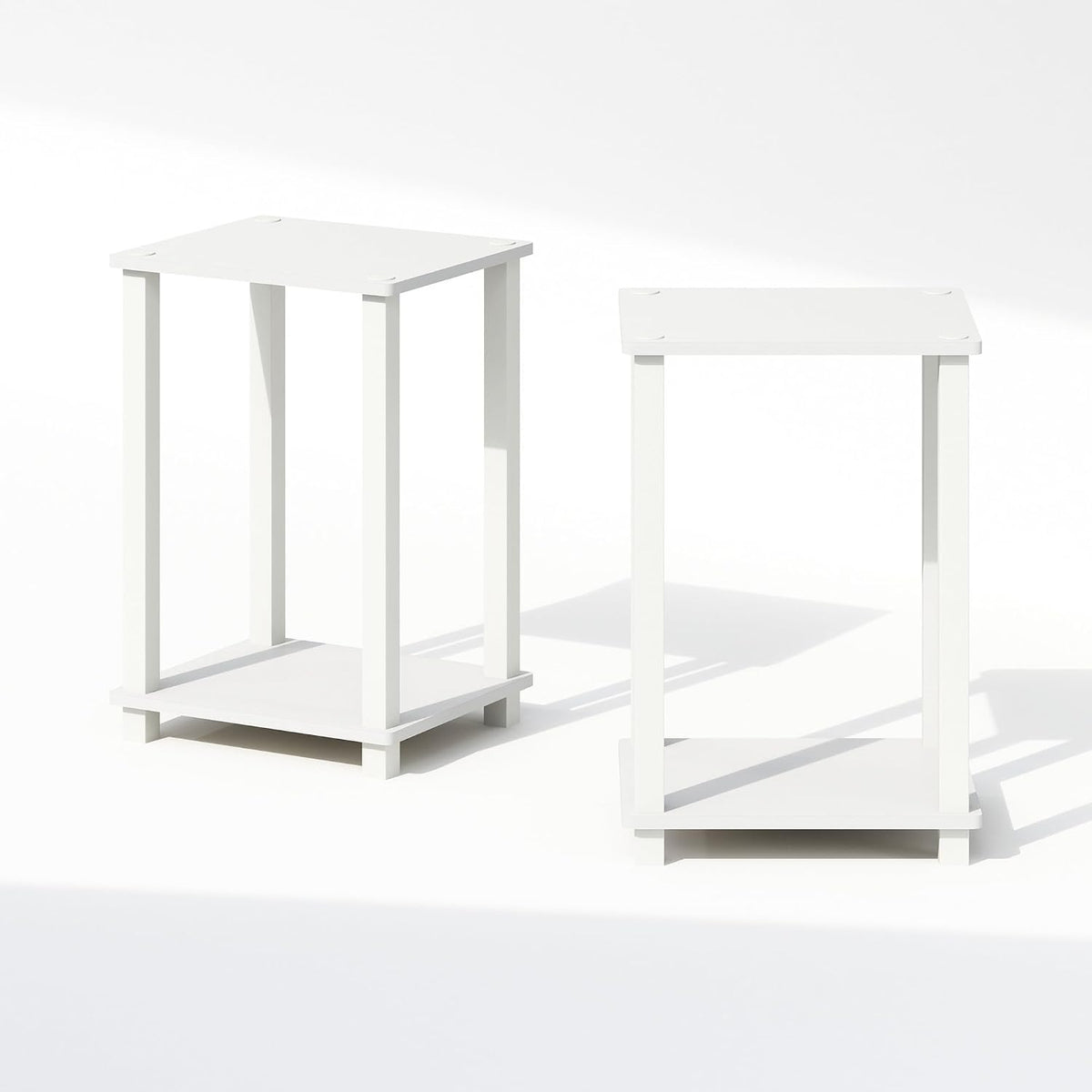 Simplistic Set of 2 Toolless 2-Tier Night Stand, White