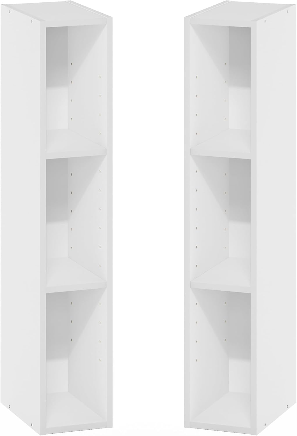 Fulda Book Shelf Set of 2, 3-Tier Narrow Bookshelf, 6" W, White