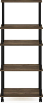 Turn-N-Tube 5-Tier Toolless Kitchen Storage Cart with Lockable Wheels, Columbia Walnut/Black