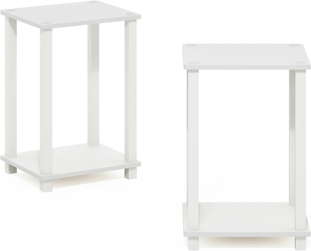 Simplistic Side Tables Set of 2, 2-Tier Small End Tables with Open Shelf, Easy Assembly Toolless Night Stands, Nightstand, for Living Room, Bedroom, White