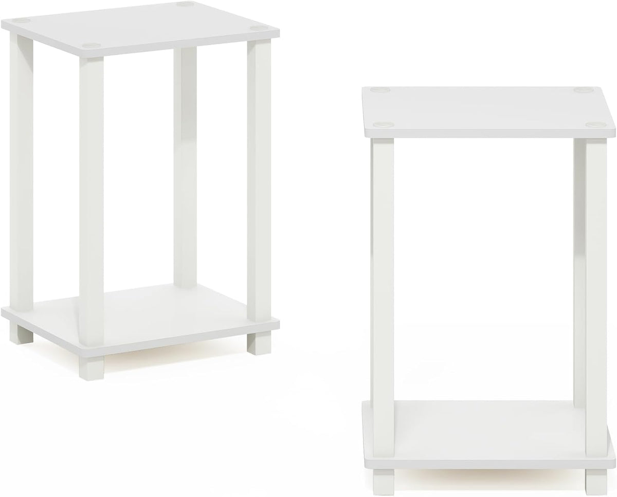 Simplistic Side Tables Set of 2, 2-Tier Small End Tables with Open Shelf, Easy Assembly Toolless Night Stands, Nightstand, for Living Room, Bedroom, White