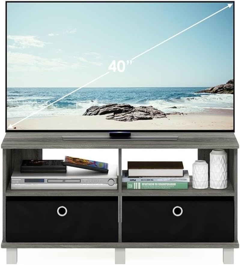Andrey Entertainment Center with Bin Drawers, French Oak Grey/Black