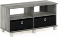 Andrey Entertainment Center with Bin Drawers, French Oak Grey/Black