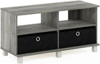 Andrey Entertainment Center with Bin Drawers, French Oak Grey/Black