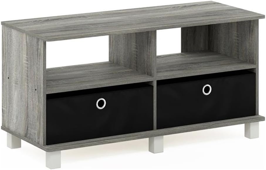 Andrey Entertainment Center with Bin Drawers, French Oak Grey/Black