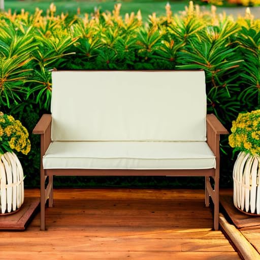 FG17319 Outdoor Hardwood Patio Furniture Mediterranean Bench with Cushion, 1, Natural