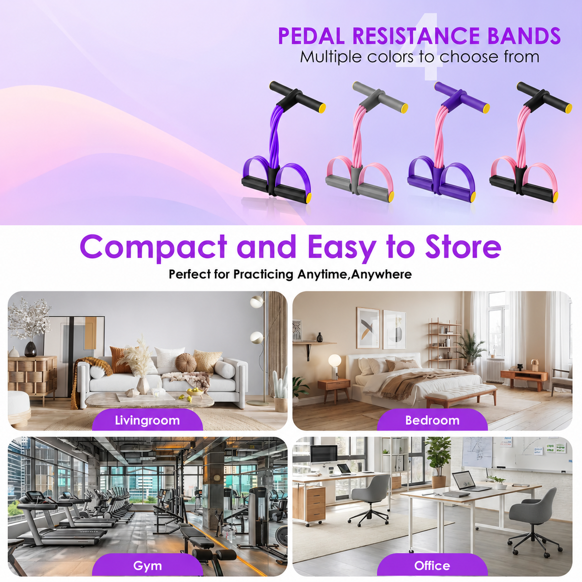 Pedal Resistance Band with Handle, Foot Pedal Resistance Band for Women, Multifunction Exercise Bands for Home Gym Full Body & Working Out
