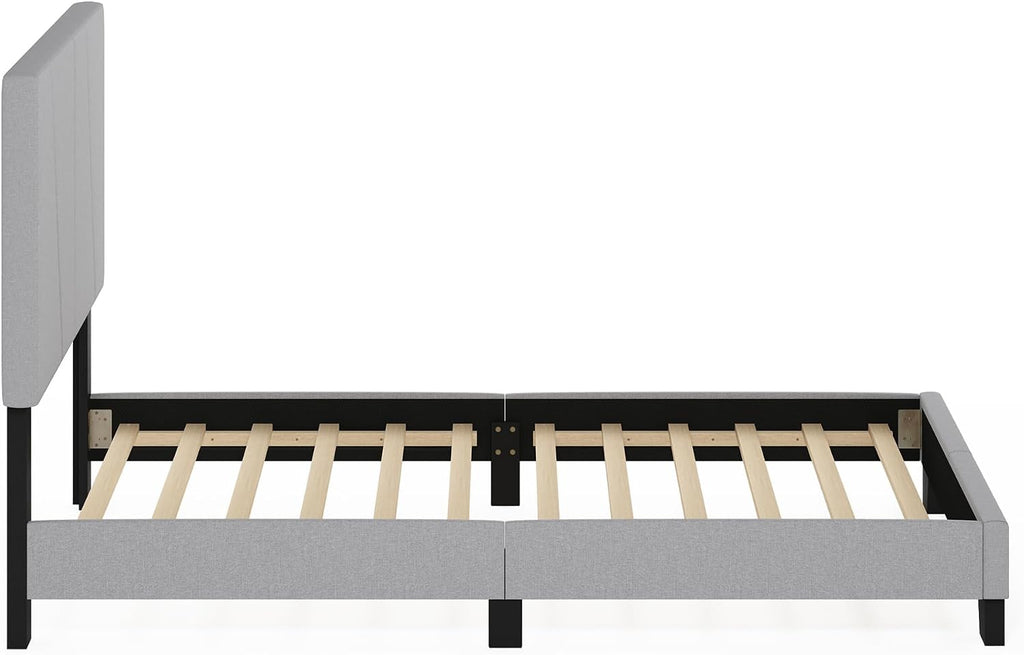 Lucy Bed Frame, Twin Size Bedframe with Geometric Design Upholstered Headboard, Bed with Adjustable Headboard, No Box Spring Needed, 12pcs Wooden Slat Support, for Bedroom, Dorm, Glacier