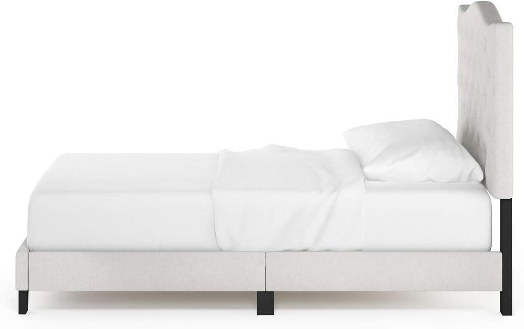 Lille Button Tufted Headboard Bed Frame, Twin Size, Beige