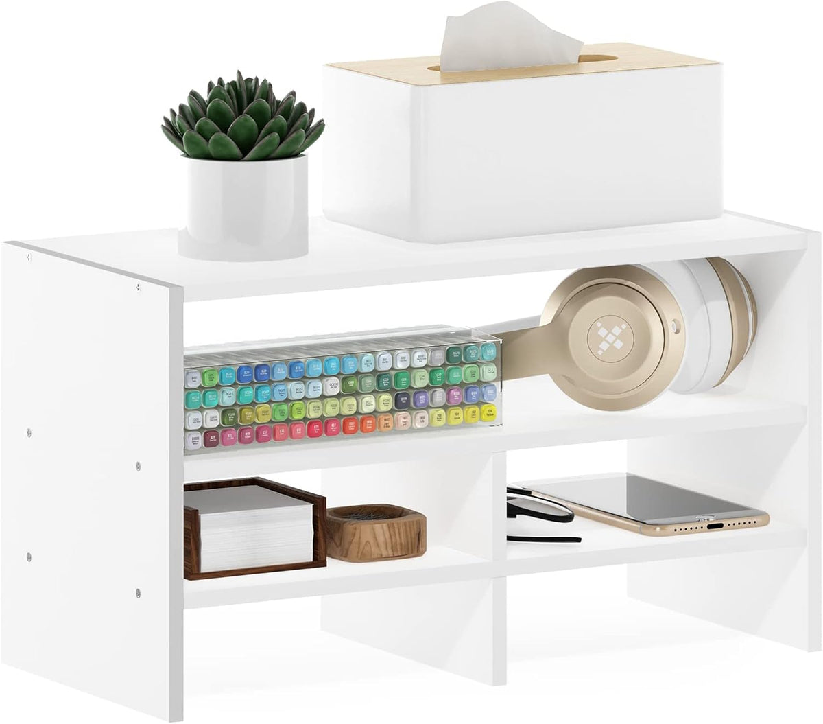 Hermite Desk Top Organizing Shelf Bookcase, White
