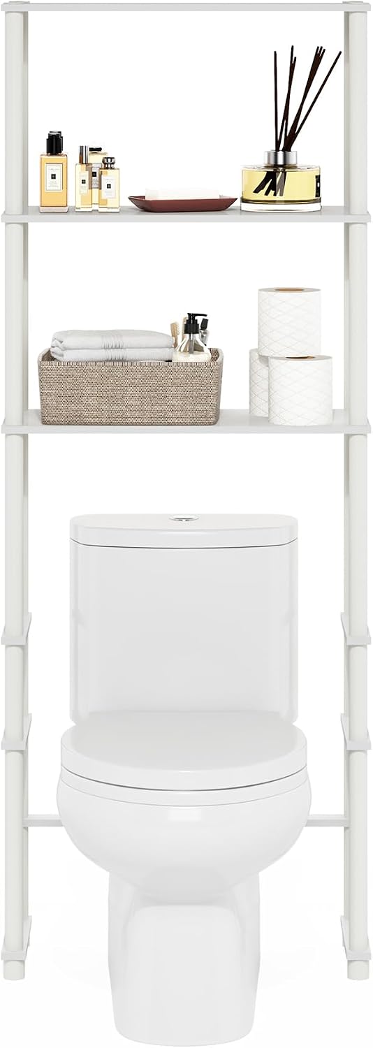 Turn-N-Tube Over The Toilet Storage, 5-Shelf Over The Toilet Organizer, Freestanding Space Saver Bathroom Shelf, for Bathroom Organizers and Storage, White