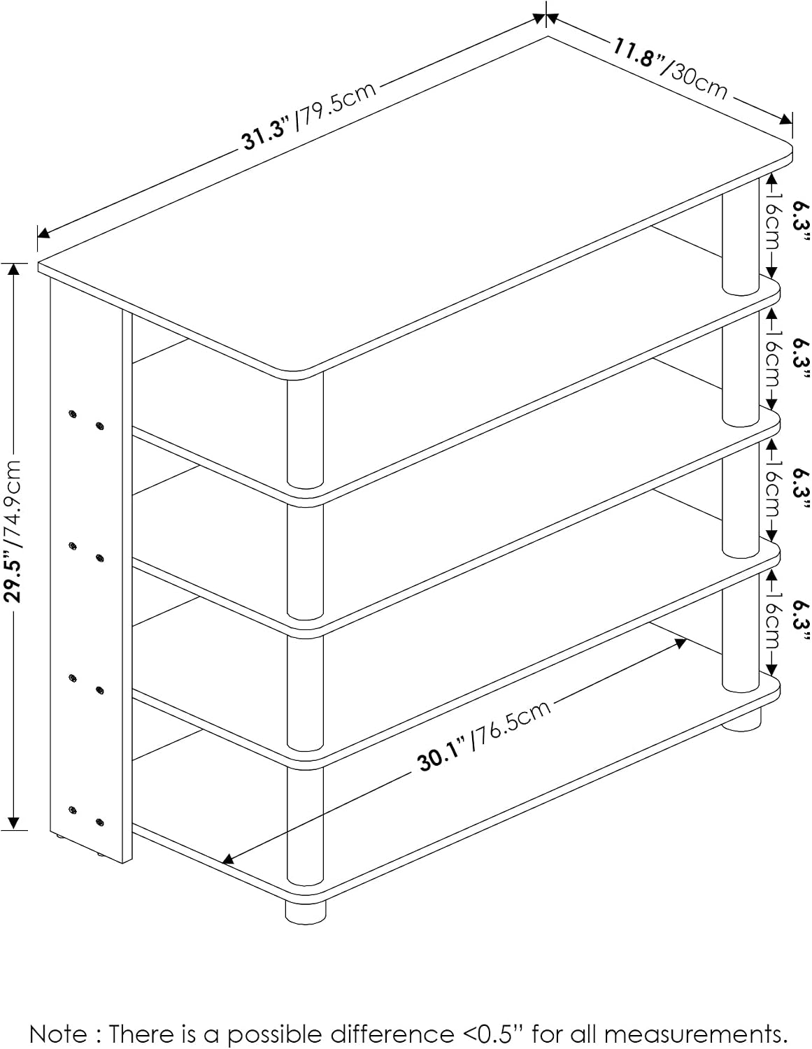 Turn-N-Tube 5 Tier Wide Shoe Rack, Americano, Stainless Steel Tubes