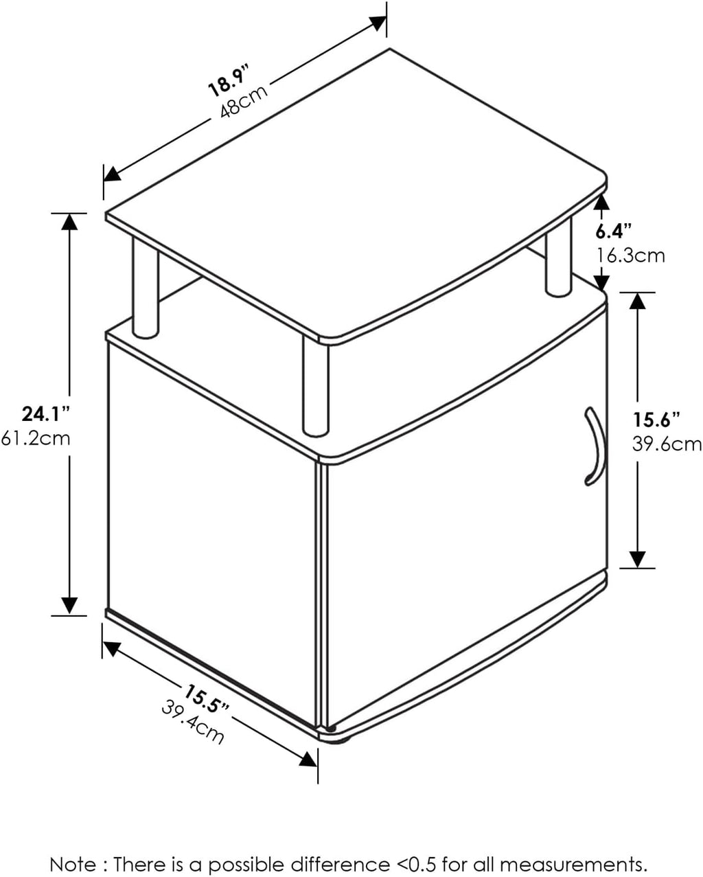 Jaya Side Table, 2-Tier Open Shelf End Table with Door Cabinet, Soft-Edges Night Stand, Bedside Table, for Living Room, Bedroom, White