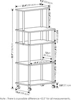 Turn-N-Tube 5-Tier Toolless Kitchen Storage Cart with Lockable Wheels, Columbia Walnut/Black