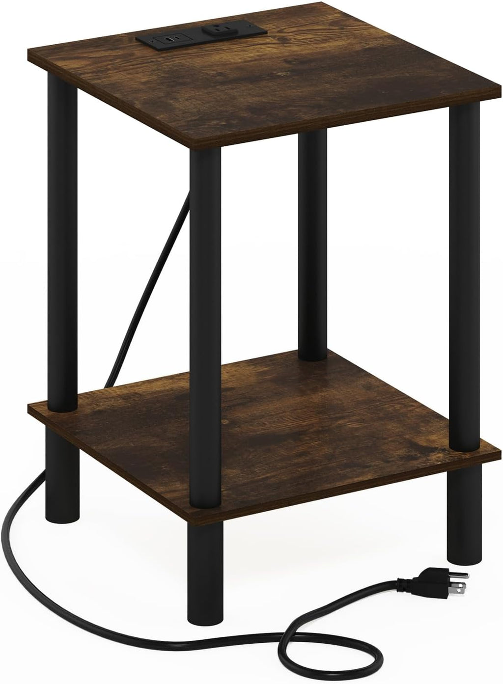 Turn-N-Tube 2-Tier Square Side Table with Charging Station, End Table, Night Stand, Bedside Table with USB and Type-C Charging Port, for Living Room, Bedroom, Amber Oak