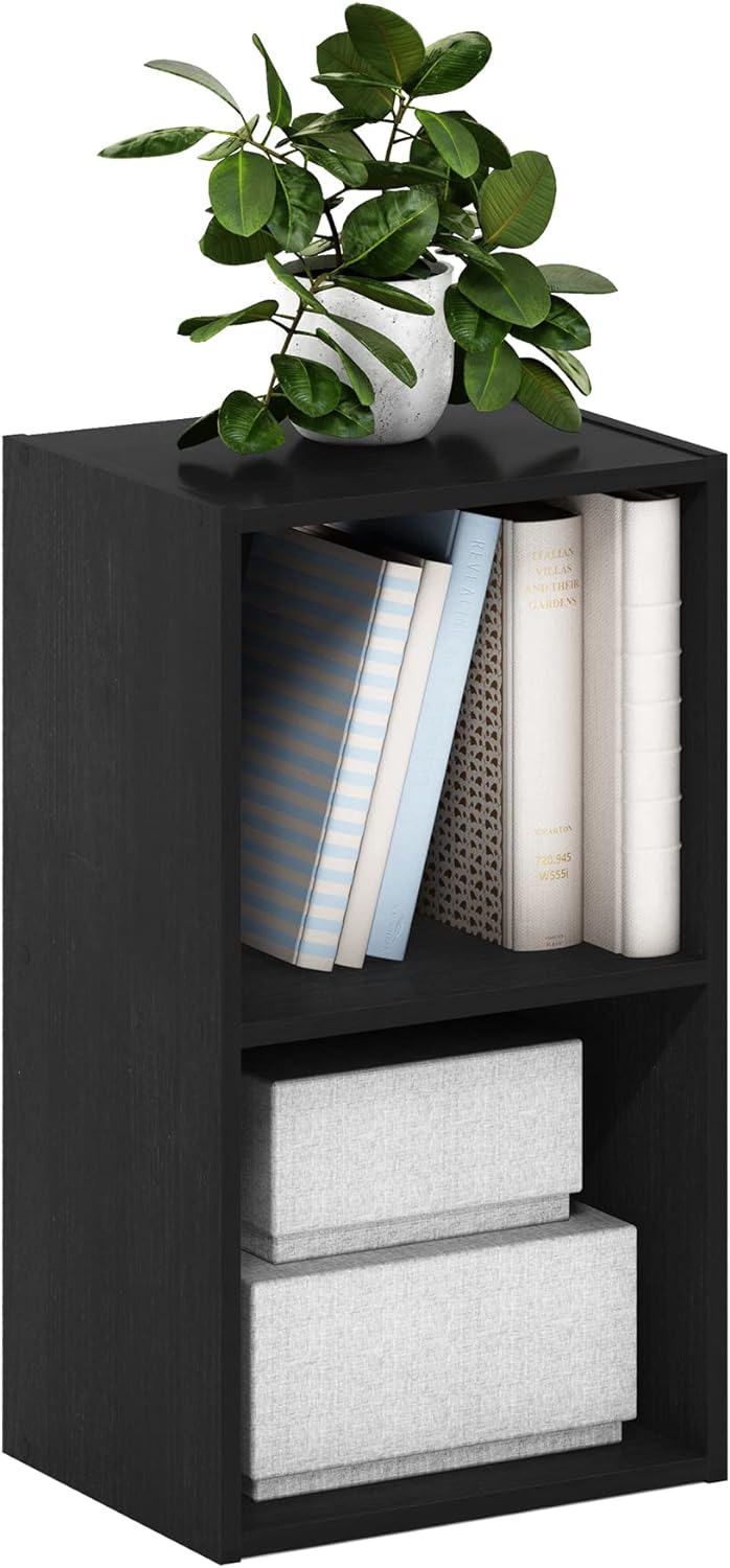 PASIR Book Shelf, 2-Tier Modern Bookshelf, Open Shelves Bookcase 9 x 12 x 21, Easy Assembly, for Living Room, Bedroom, Home Office, Blackwood