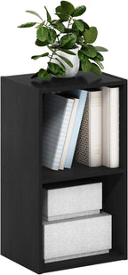 PASIR Book Shelf, 2-Tier Modern Bookshelf, Open Shelves Bookcase 9 x 12 x 21, Easy Assembly, for Living Room, Bedroom, Home Office, Blackwood