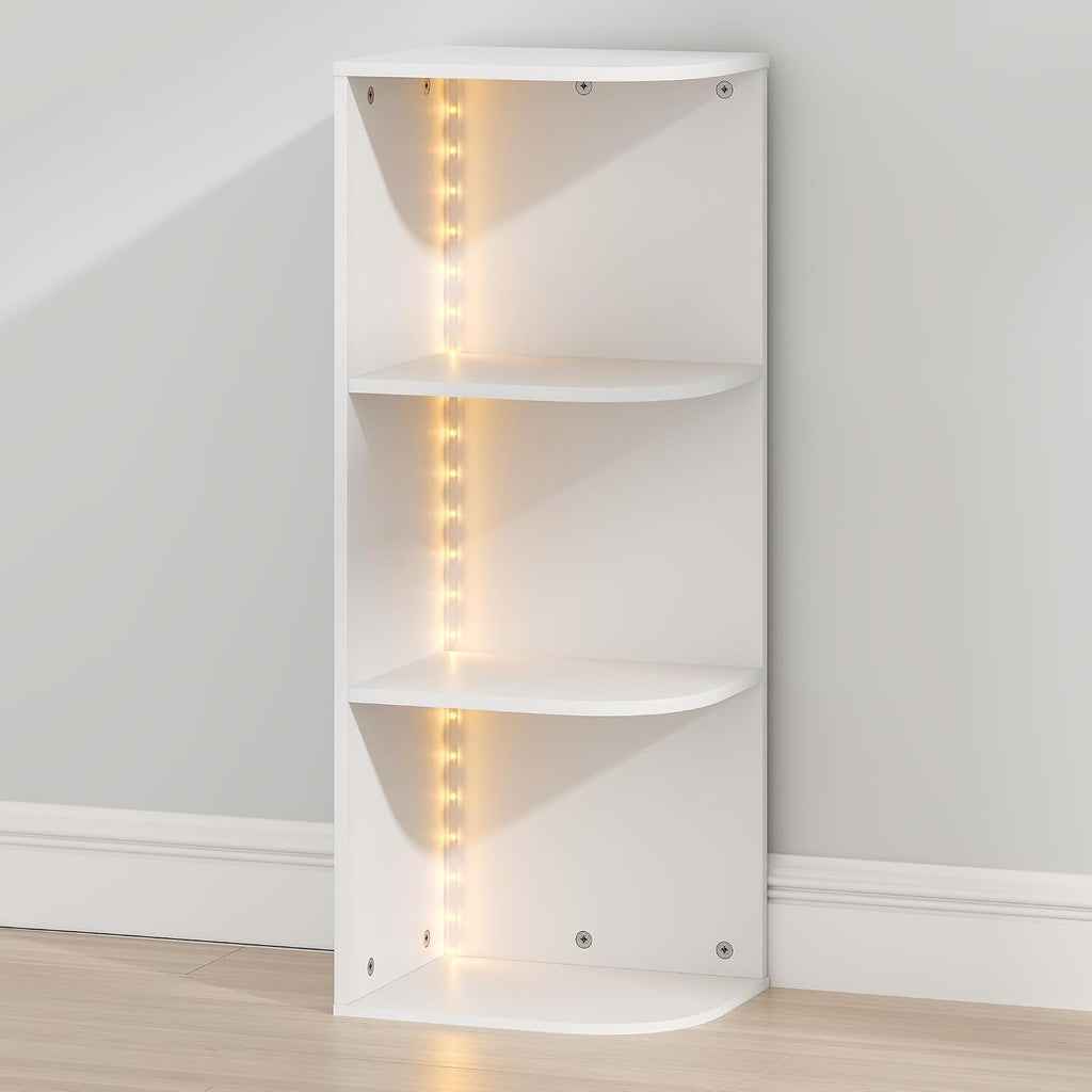 PASIR Corner Closet Organizer with LED Lights, 3-Tier, White