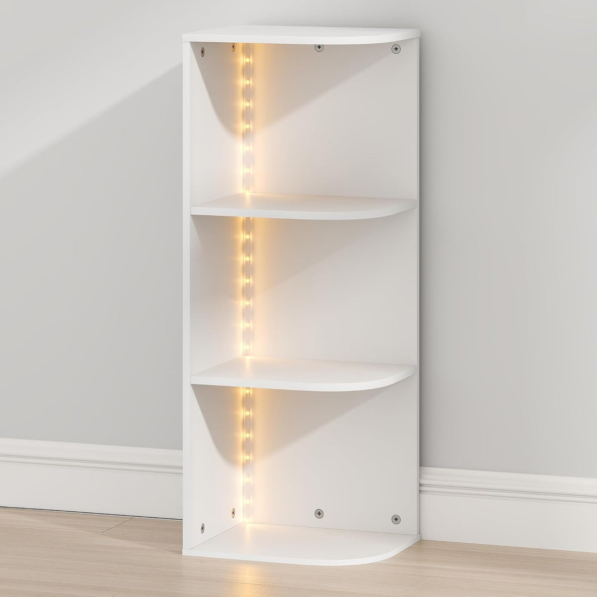 PASIR Corner Closet Organizer with LED Lights, 3-Tier, White