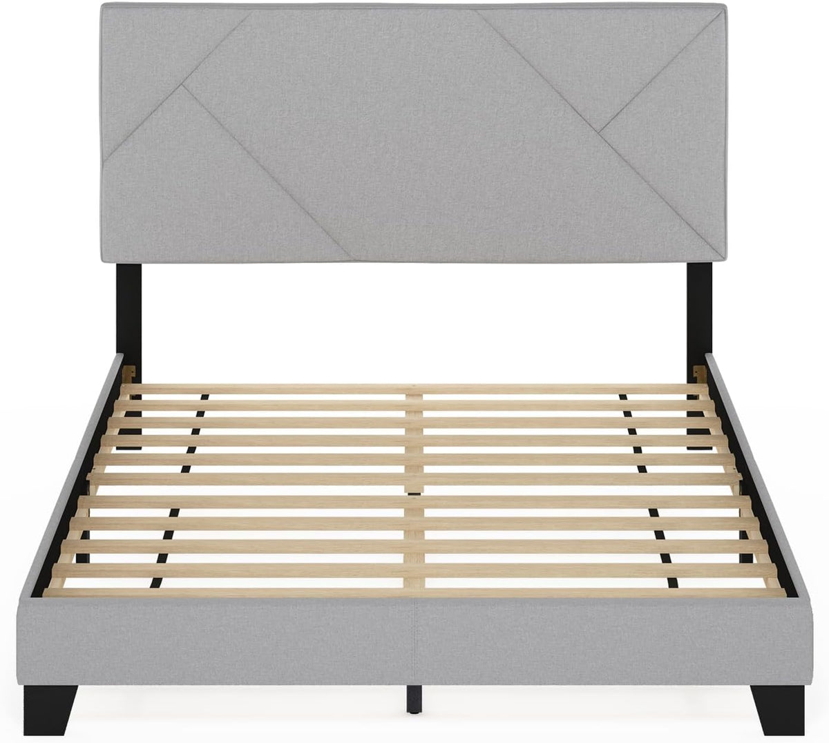 Skylar Bed Frame, Queen Size Bedframe with Geometric Design Upholstered Headboard, Bed with Adjustable Headboard, No Box Spring Needed, 12pcs Wooden Slat Support, for Bedroom, Dorm, Glacier