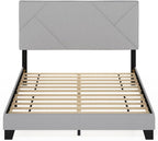 Skylar Queen Size Bed Frame with Geometric Design Upholstered Headboard, Bedframe with Adjustable Headboard, No Box Spring Needed, 12pcs Wooden Slat Support, for Bedroom, Dorm, Light Grey