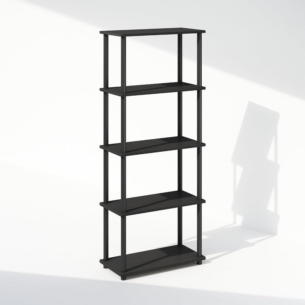 Turn-N-Tube Book Shelf, 5-Tier Bookshelf, Bookcase with Multipurpose Compact Display Rack, 11.6 x 23.6 x 57.4, for Living Room, Bedroom, Home Office, Americano/Black