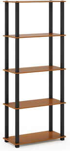 Turn-S-Tube Toolless Assembly 5-Tier Oak Storage Shelves with Square Tubes, Shelving Unit for Organization and Storage for Living Room, Home Office, Light Cherry Oak