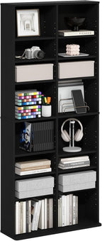 Jaya DVD Shelf, 16-Shelf Wide CD Rack, Media Shelf with Adjustable Shelves, 8 x 2 DVD Storage Cabinets for CD Bluray Game Disc, Easy Assembly, for Living Room, Home Office, Americano