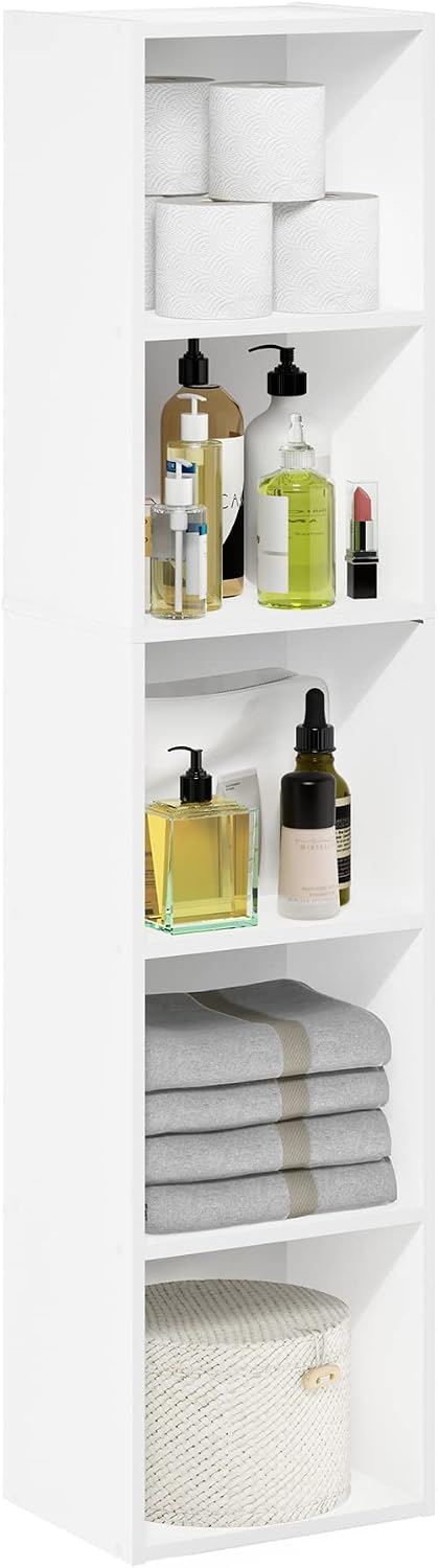 PASIR Book Shelf, 5-Tier Modern Bookshelf, Open Shelves Bookcase 9 x 12 x 52, Easy Assembly, for Living Room, Bedroom, Home Office, White