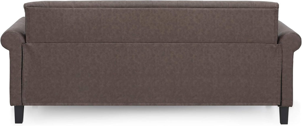 Bastia Vintage Modern Chesterfield Button Tufted 3-Seater Sofa Couch for Living Room, Brown Faux Leather