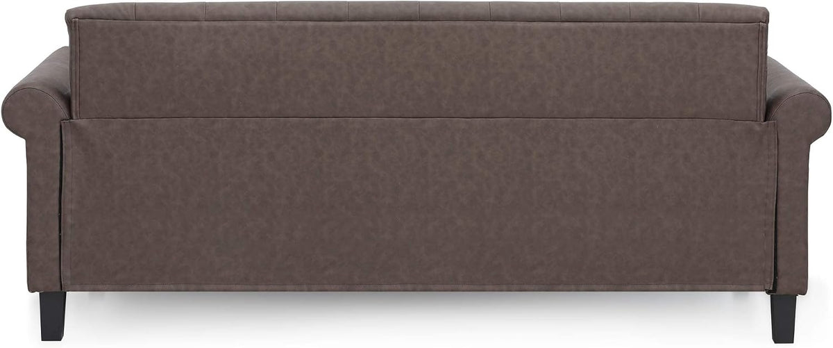 Bastia Vintage Modern Chesterfield Button Tufted 3-Seater Sofa Couch for Living Room, Brown Faux Leather